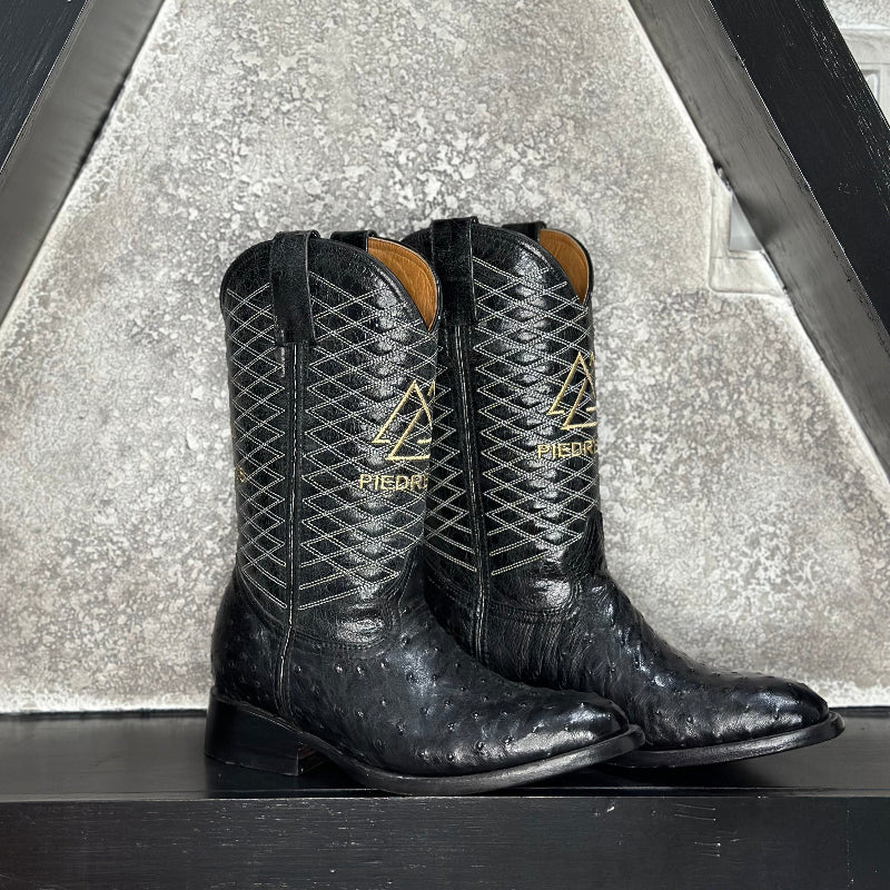 Black Ostrich Grid Boots