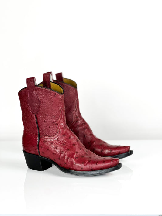 Pink Velvet Ostrich Bootie