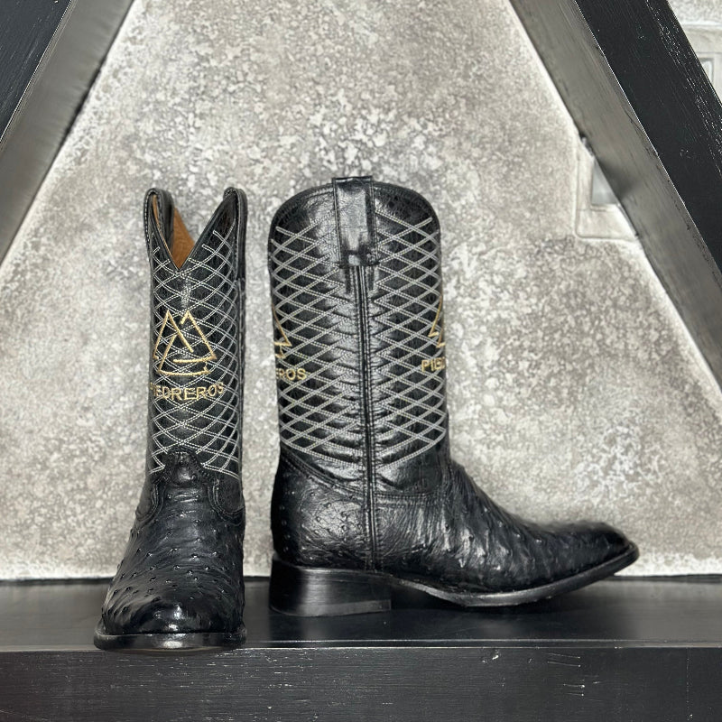 Black Ostrich Grid Boots
