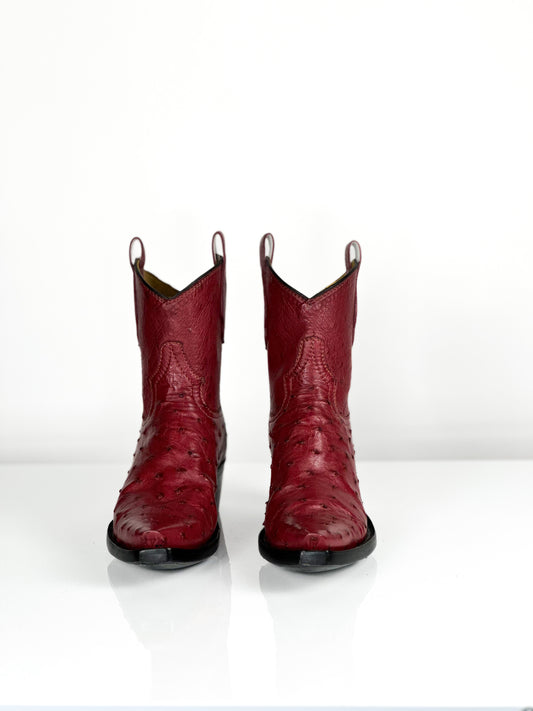 Pink Velvet Ostrich Bootie