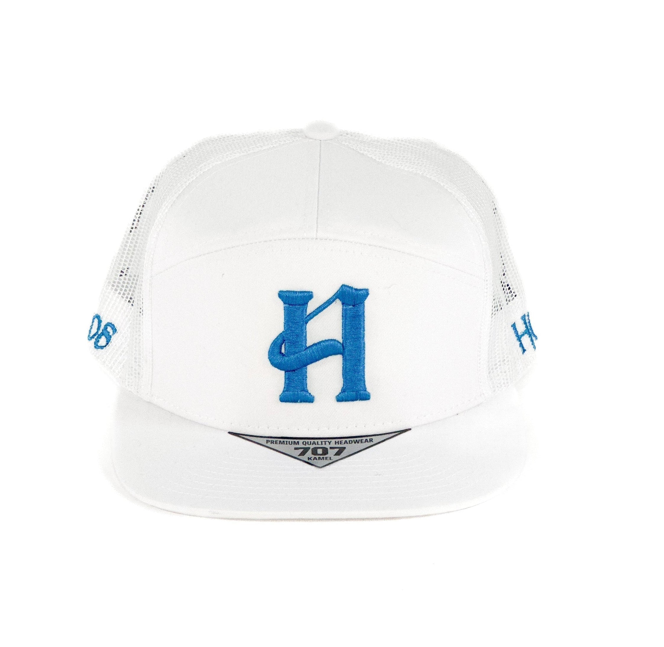 White mesh cap with Blue Humble cuadra piedreros logo