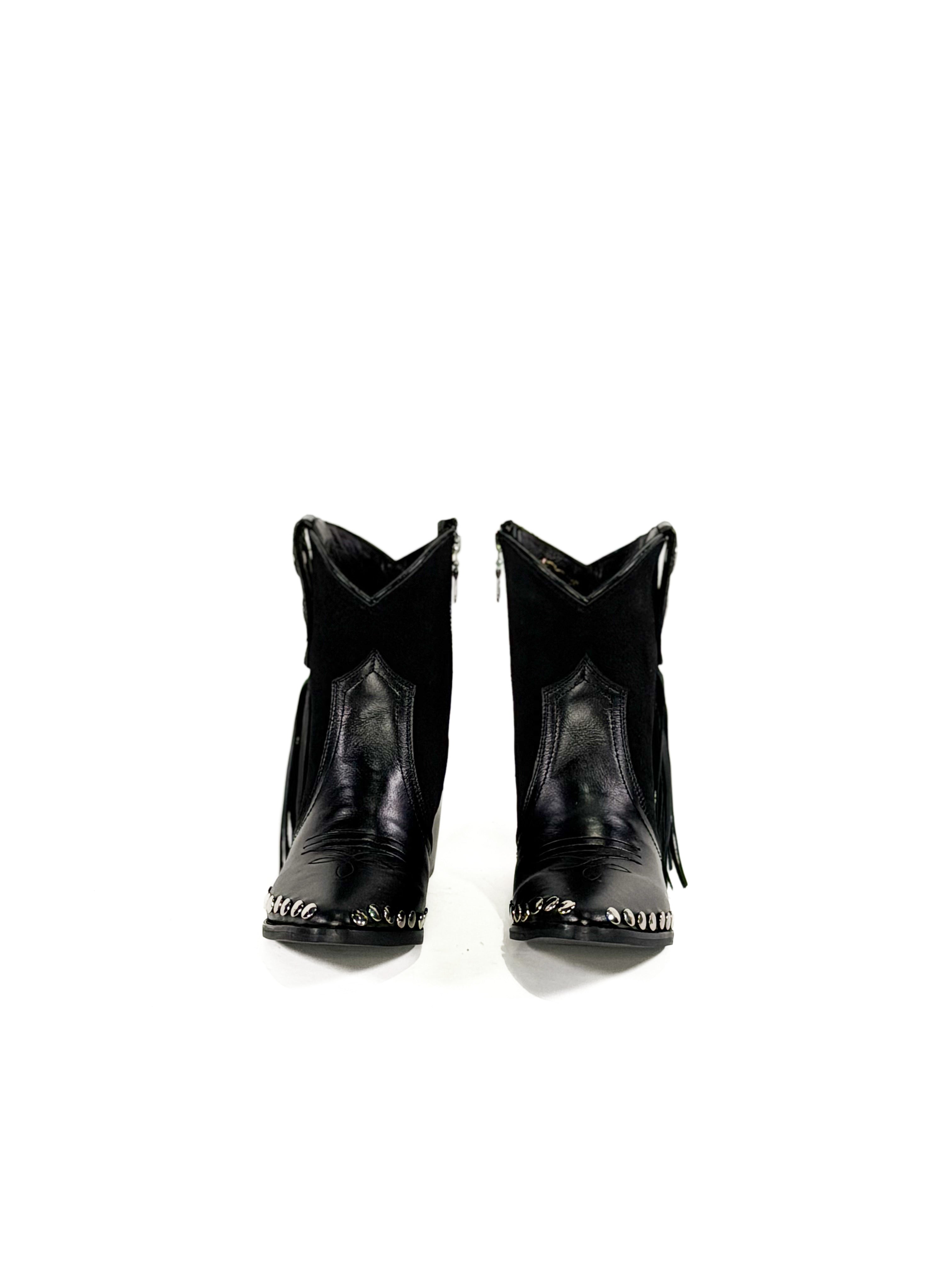 Black leather studded cowgirl boots