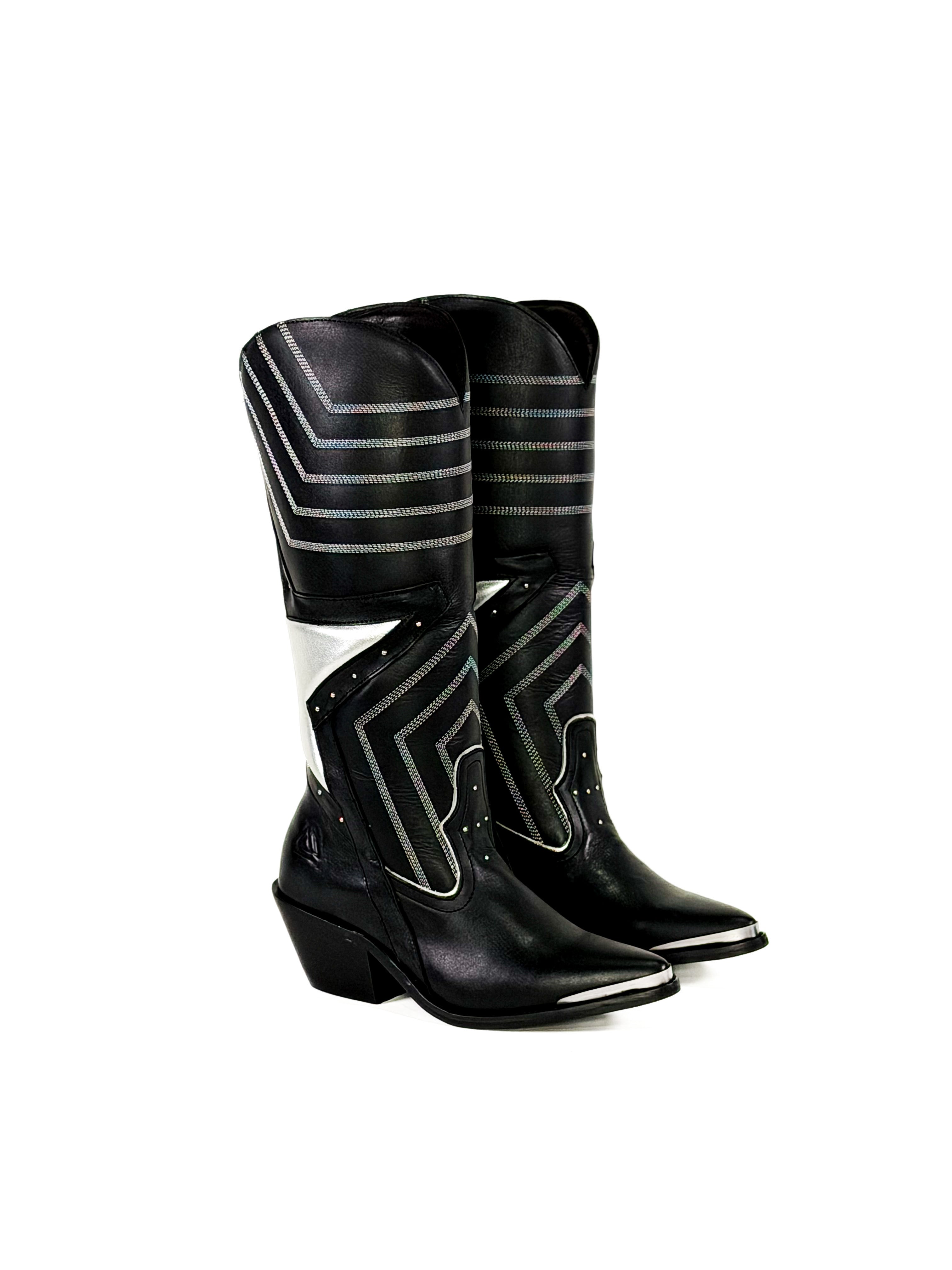 black star silver leather cowgirl boots