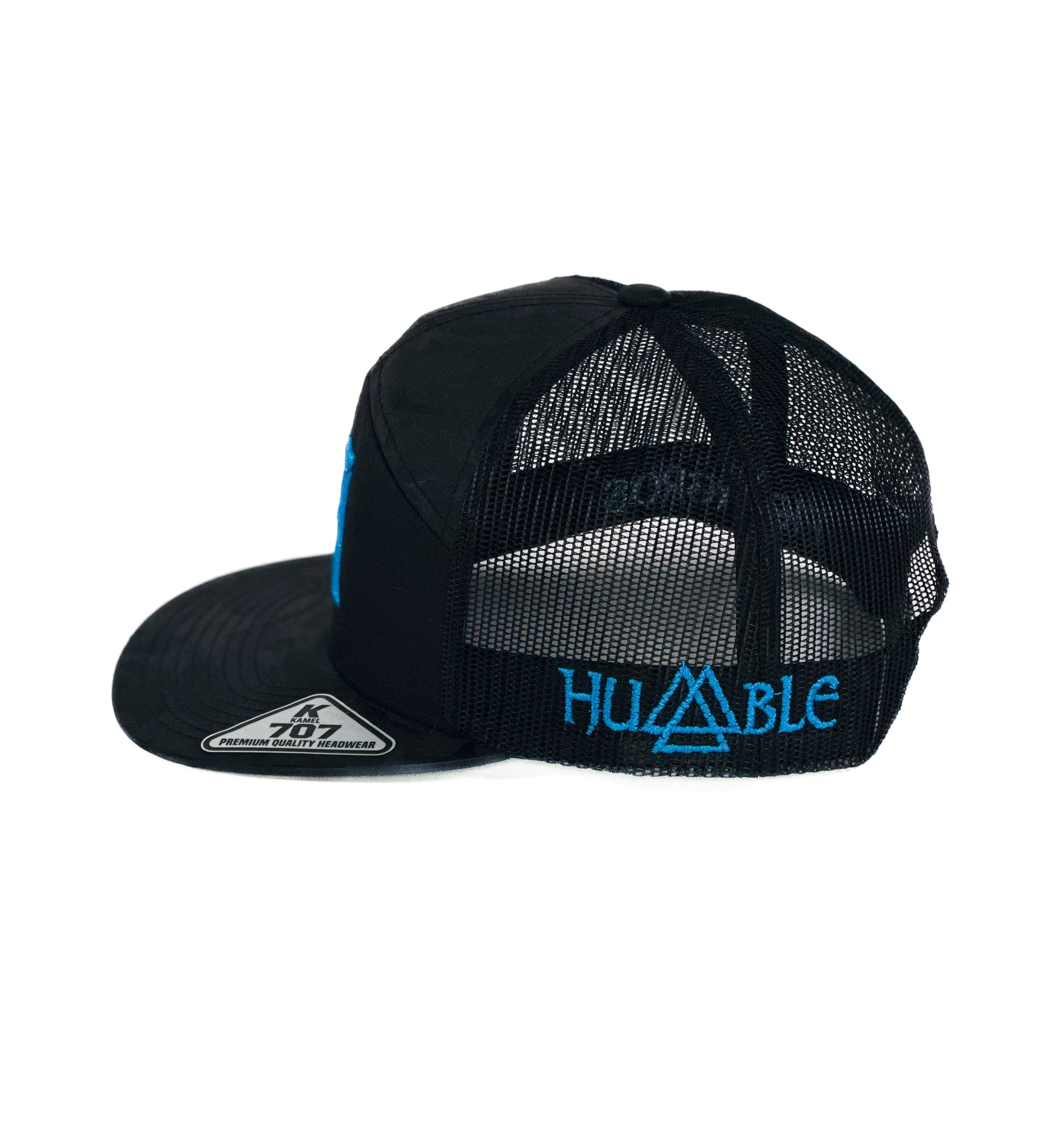 Black cap with mesh back and blue 'HUMBLE' logo