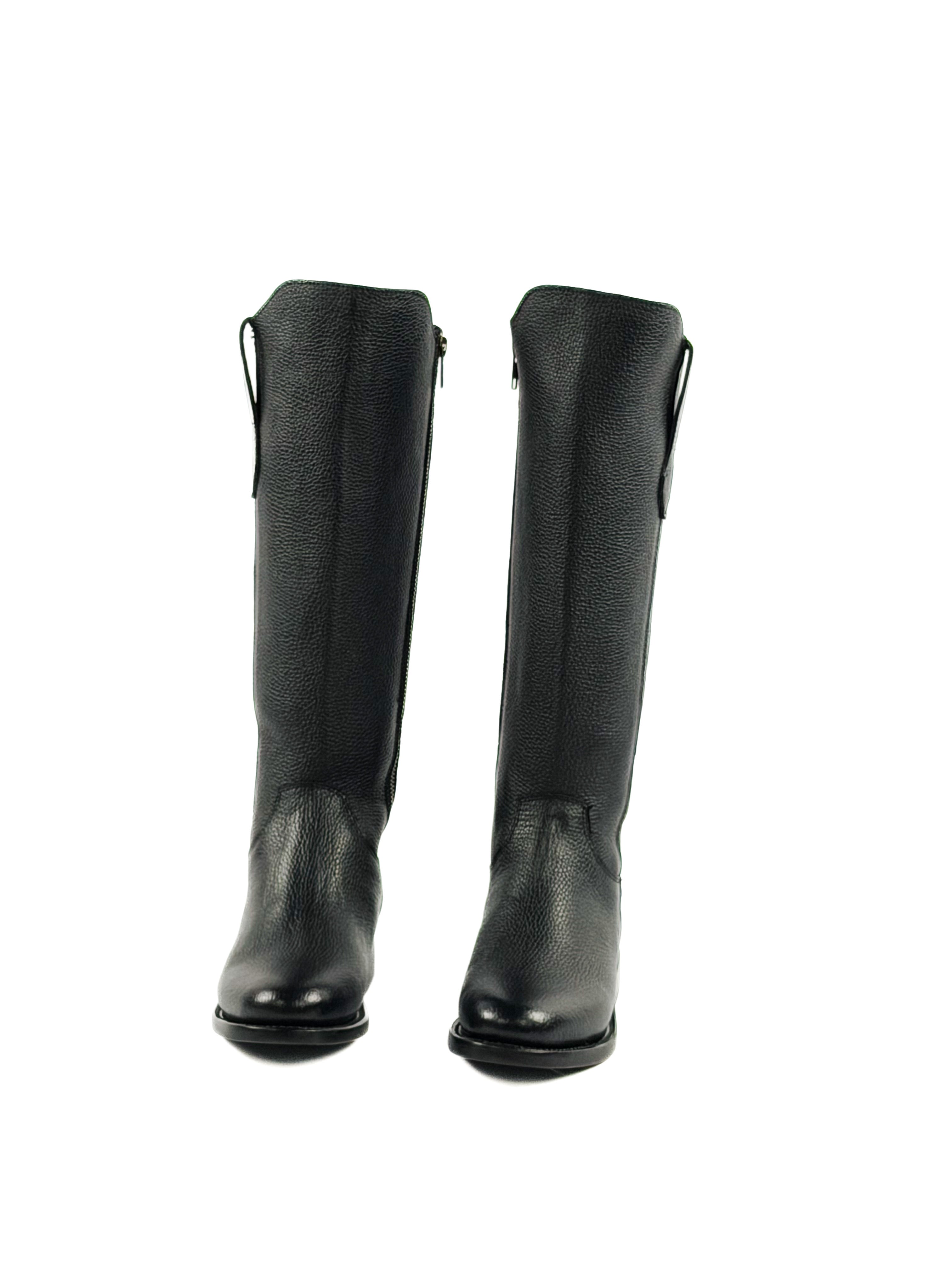 Pair of black round toe below the knee boots, low shaft, riding boots