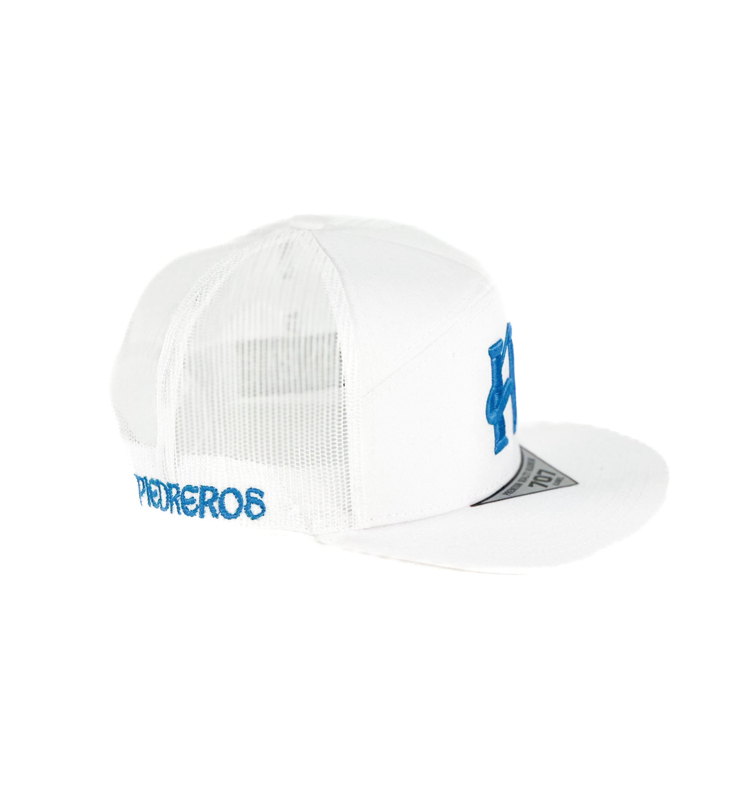 White mesh cap with Blue Humble cuadra piedreros logo 