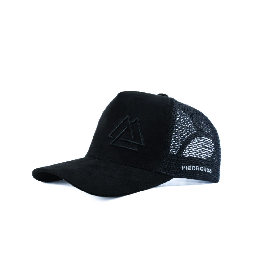 Black suede mesh cap with black logo