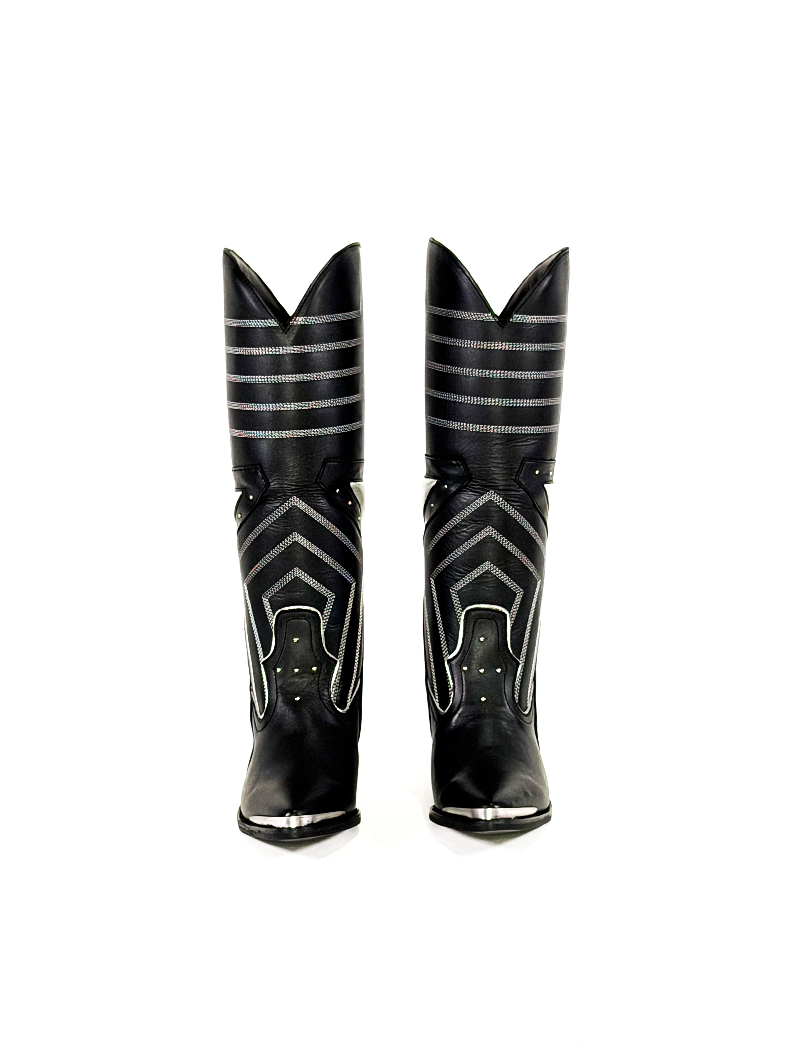 black star silver leather cowgirl boots
