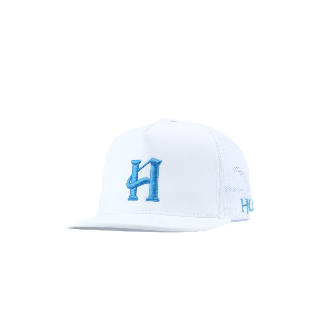 White cap with blue humble logo 