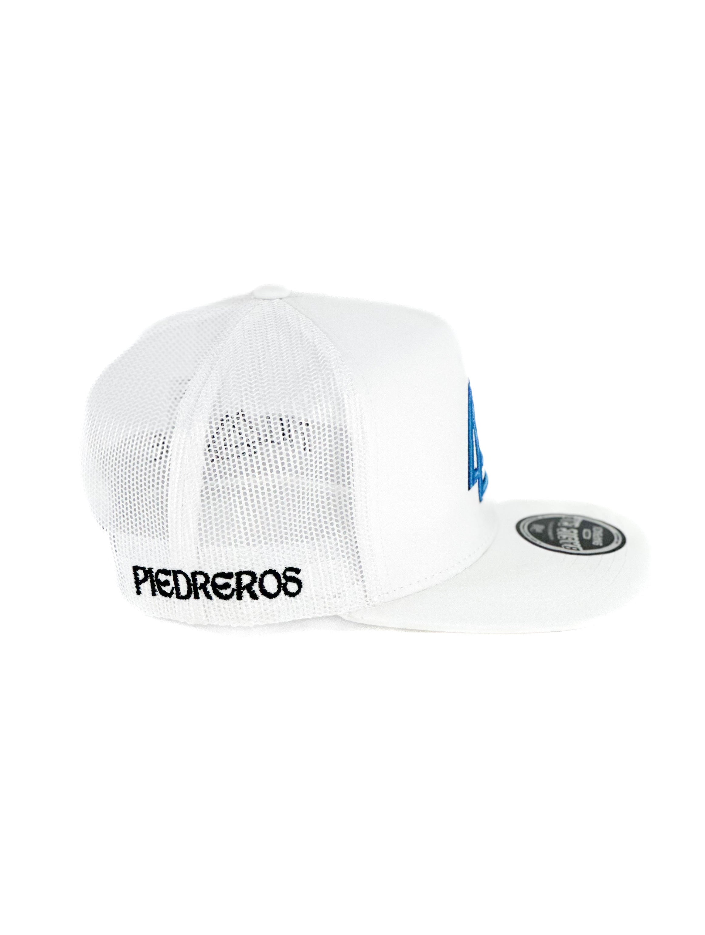 White mesh cap with Blue cuadra piedreros logo
