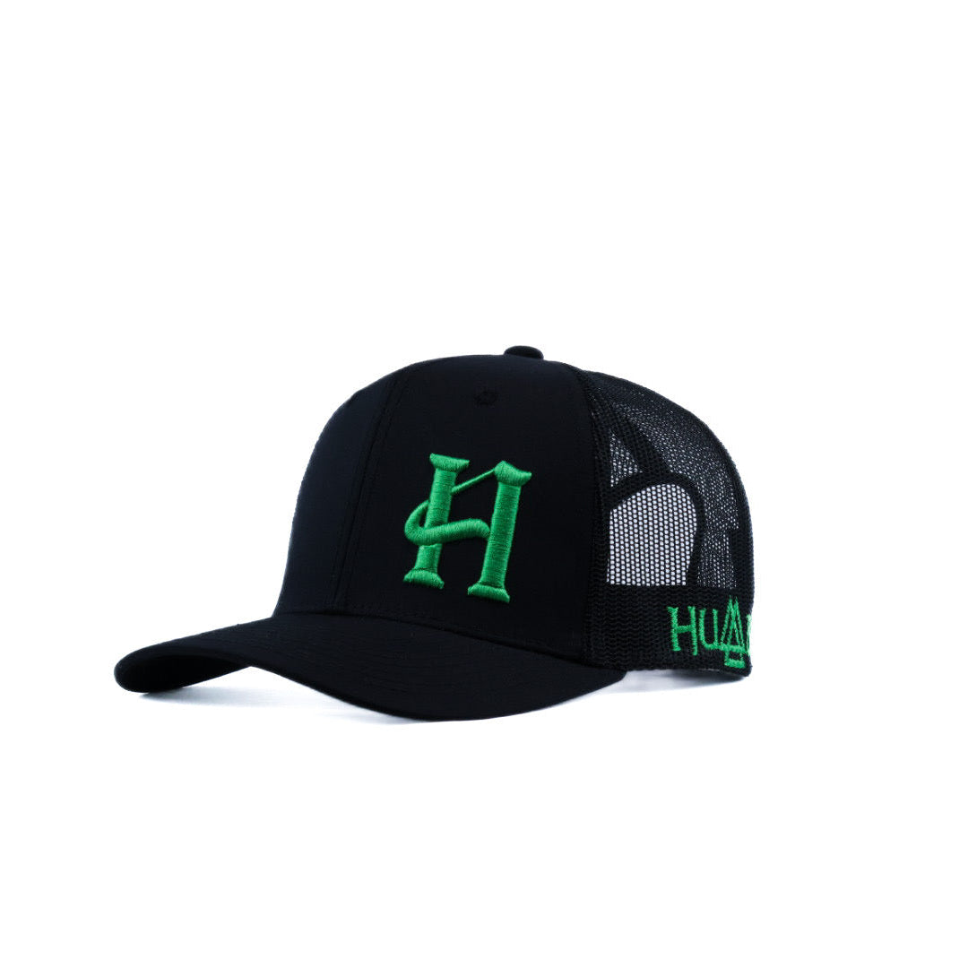Black Humble cap with green logo 