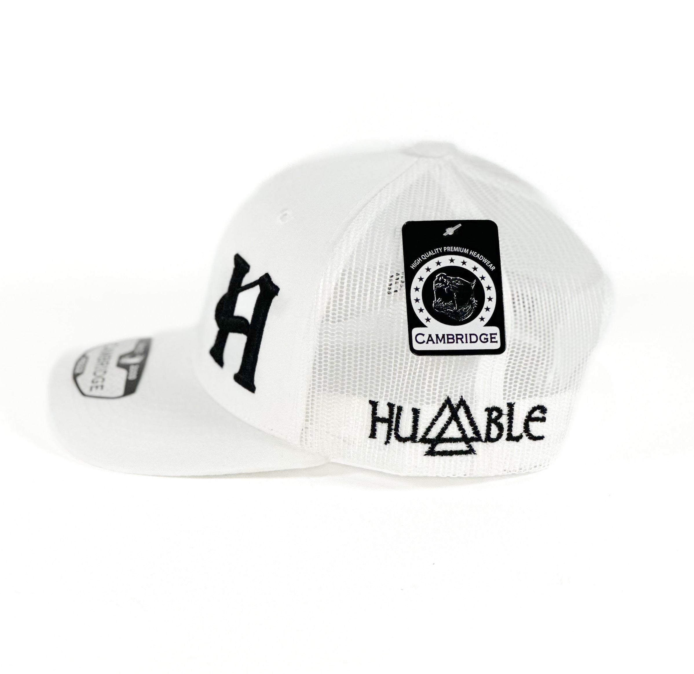 White trucker Cap with black Humble Piedreros logo