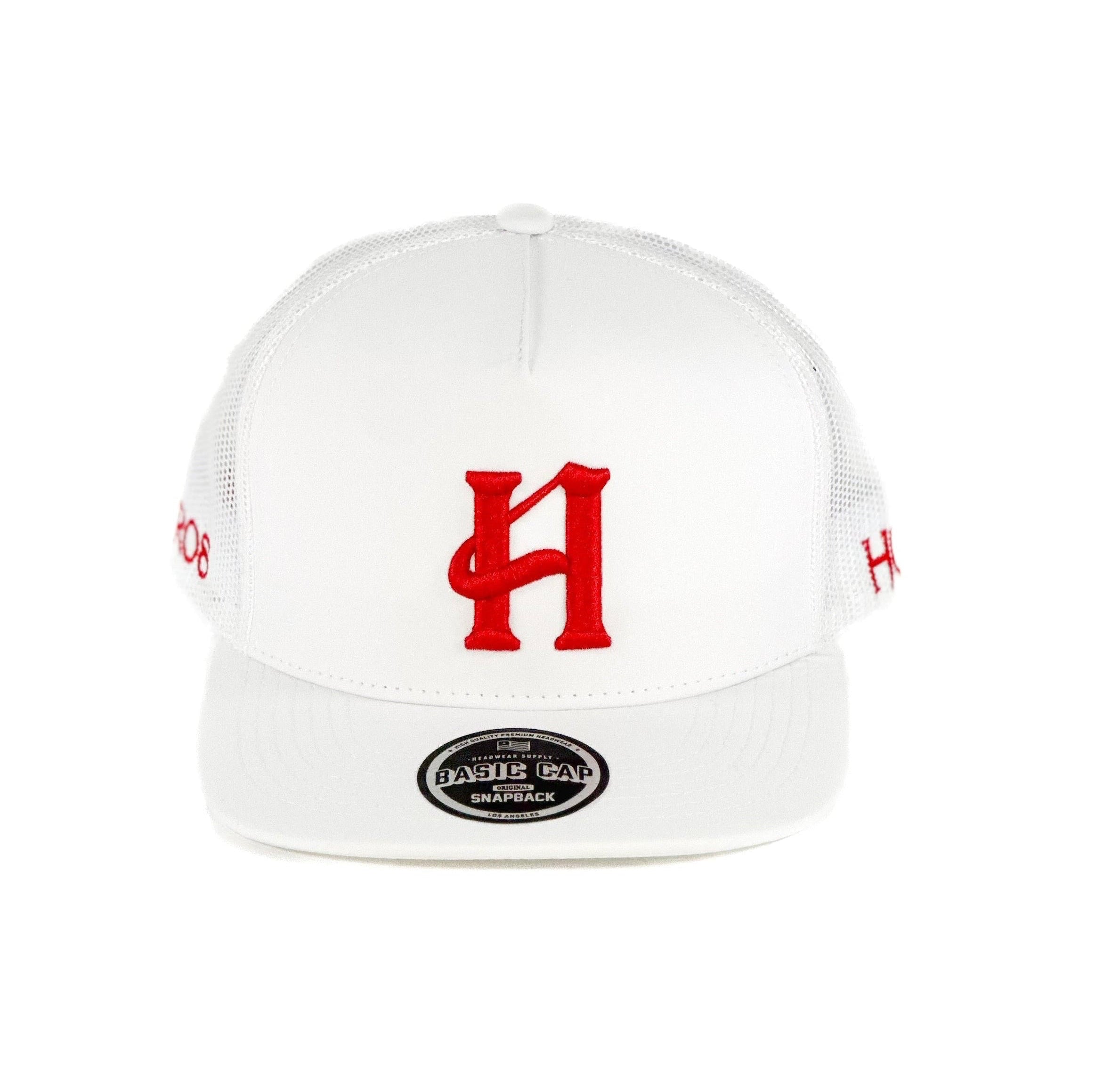 White mesh Cap with red H cuadra piedreros logo