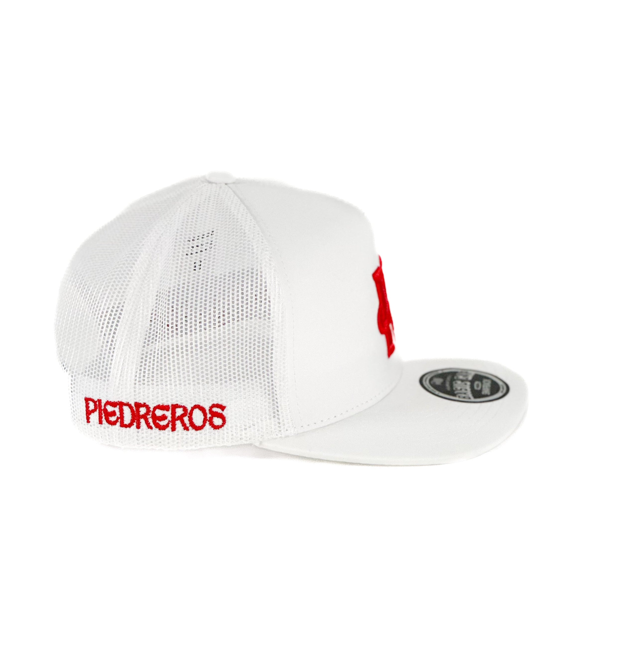 White mesh Cap with red H cuadra piedreros logo