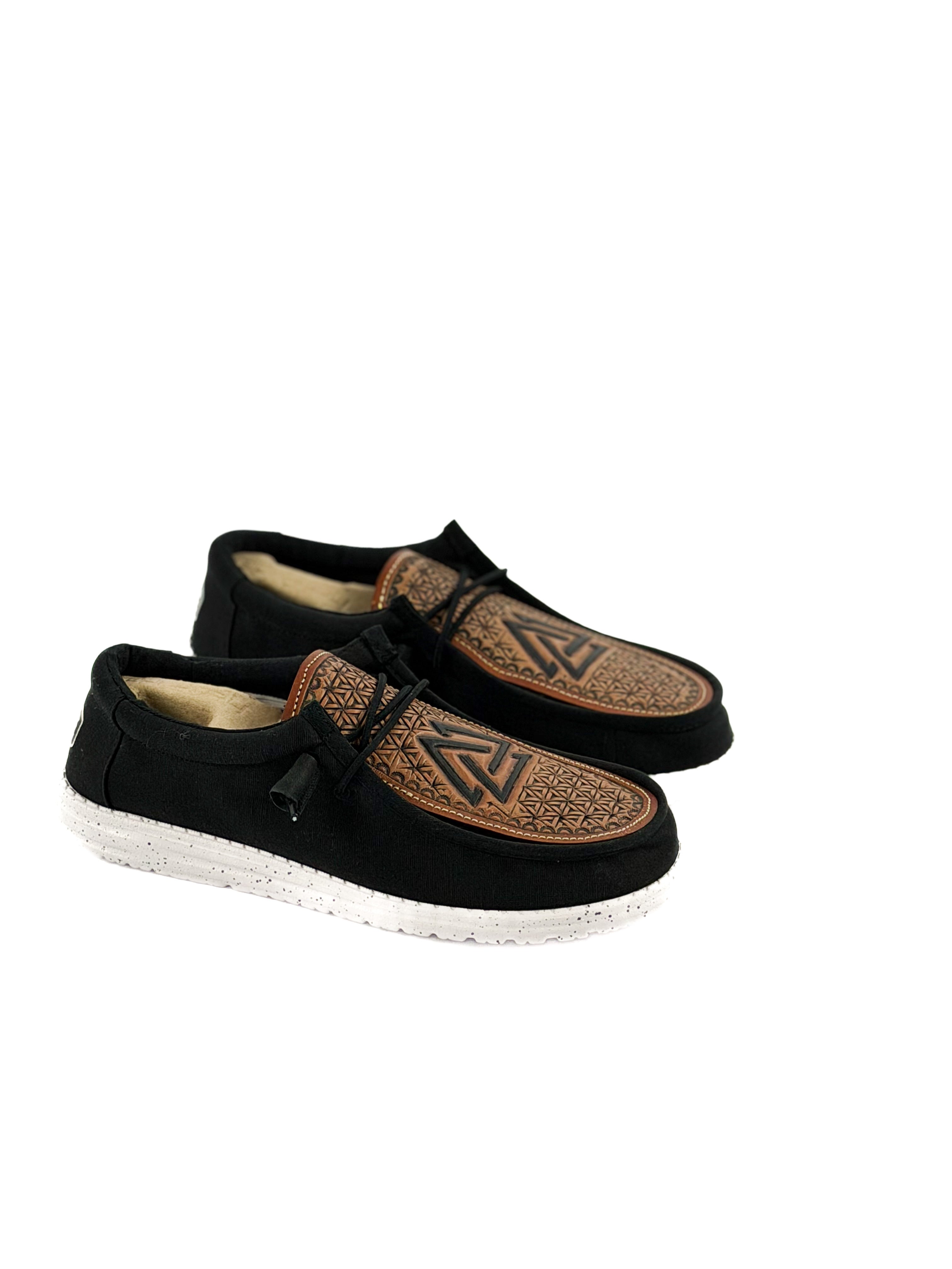 black hey dudes with hand tooled piedreros logo