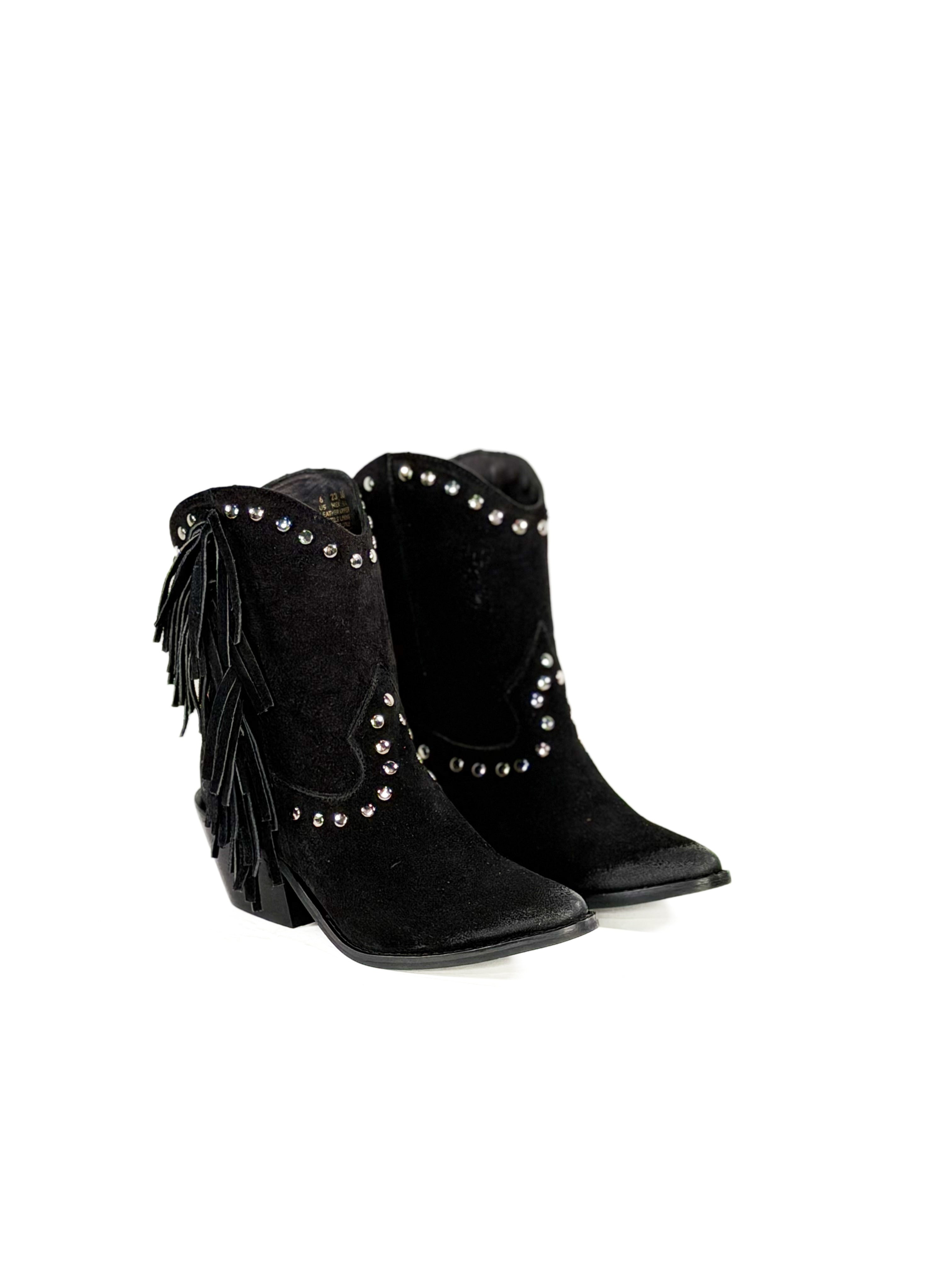 Black suede studded cowgirl boots 