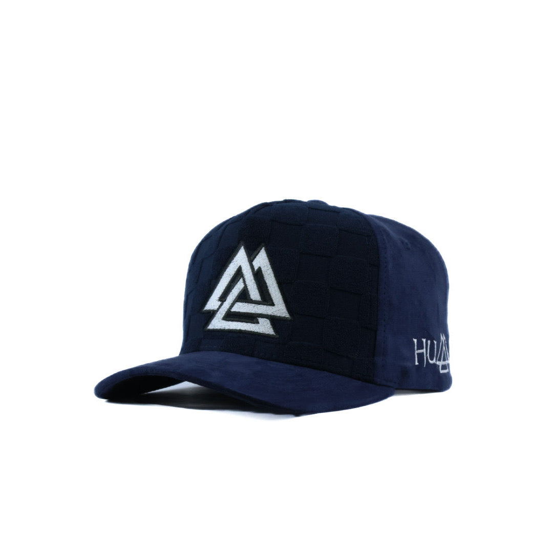 Navy Blue Checkered cap with white and black logo